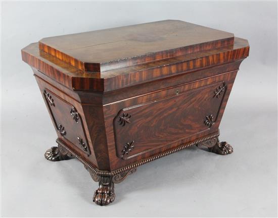 A late Regency mahogany large sarcophagus shaped wine cooler, W.3ft 4in.